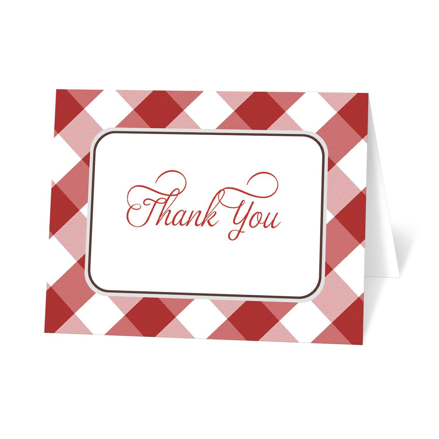 Red Gingham Thank You Cards at Artistically Invited in a red and white gingham pattern