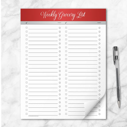 Red Header Full Page Weekly Grocery List Notepad - 8.5 x 11, at Artistically Invited