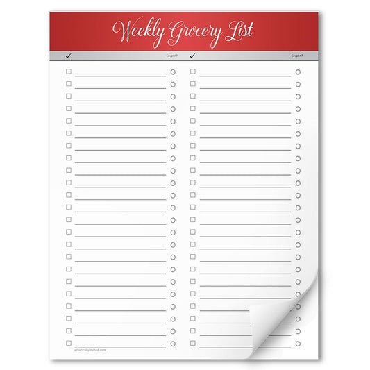 Red Header Full Page Weekly Grocery List Notepad - 8.5 x 11, at Artistically Invited