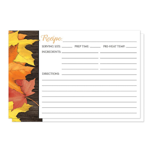 Rustic Autumn Leaves Wood White Recipe Cards (front side) at Artistically Invited.