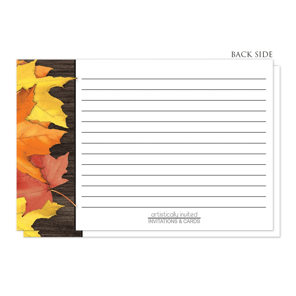 Rustic Autumn Leaves Wood White Recipe Cards (back side) at Artistically Invited.