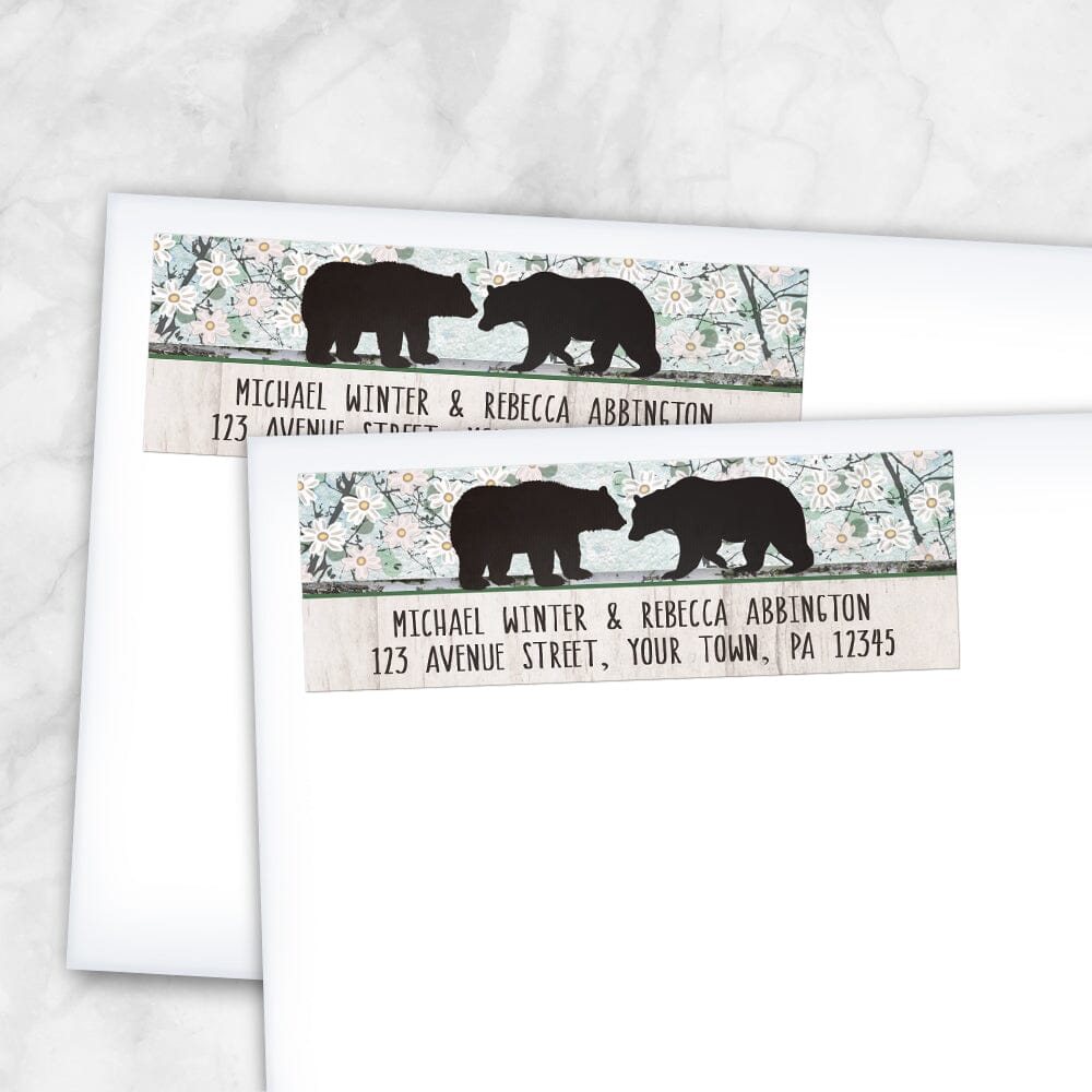Bear Address Labels - Rustic Bear Floral Wood Address Labels at Artistically Invited
