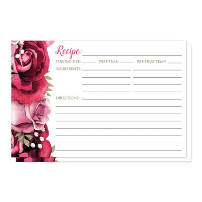 Rustic Burgundy Pink Rose White Recipe Cards (front side) at Artistically Invited.