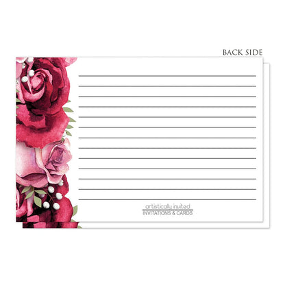 Rustic Burgundy Pink Rose White Recipe Cards (back side) at Artistically Invited.