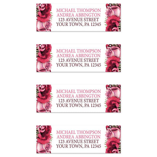 Rustic Burgundy Pink Rose White Address Labels at Artistically Invited