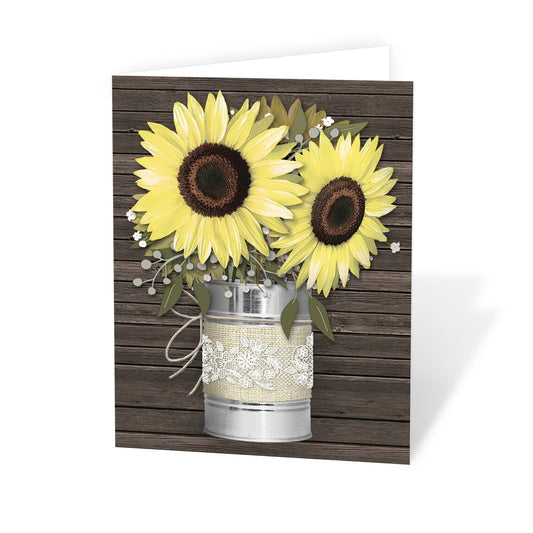 Rustic Burlap and Lace Tin Can Sunflower Note Cards at Artistically Invited.