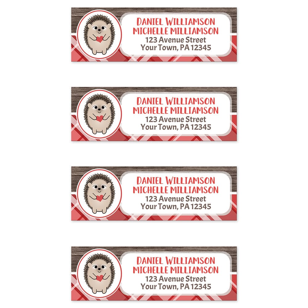 Rustic Hedgehog Red Plaid Return Address Labels (4 to a sheet) at Artistically Invited.