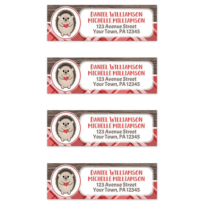 Rustic Hedgehog Red Plaid Return Address Labels (4 to a sheet) at Artistically Invited.