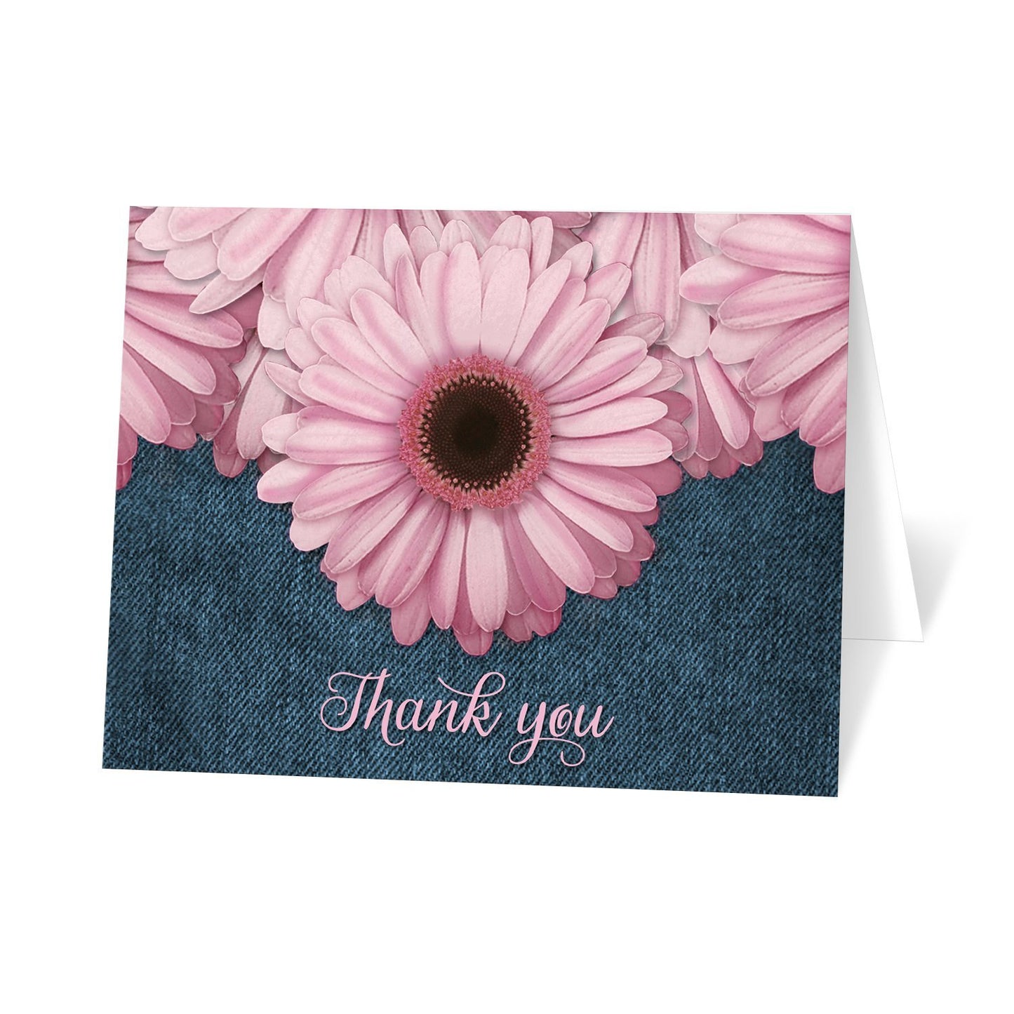 Rustic Pink Daisy Denim Thank You Cards at Artistically Invited