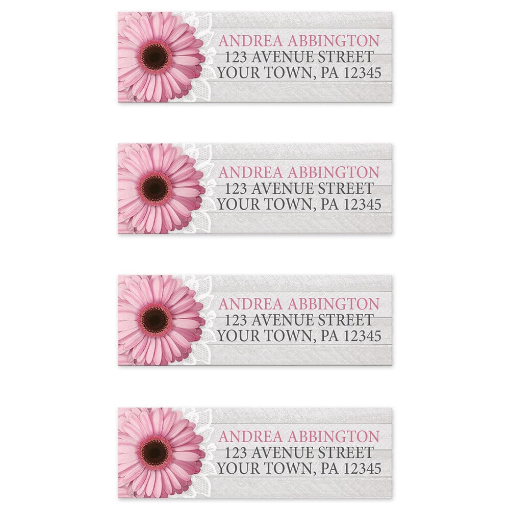 Rustic Pink Daisy Gray Wood Return Address Labels (4 to a sheet) at Artistically Invited.