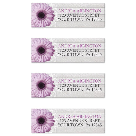 Rustic Purple Daisy Gray Wood Return Address Labels (4 to a sheet) at Artistically Invited.
