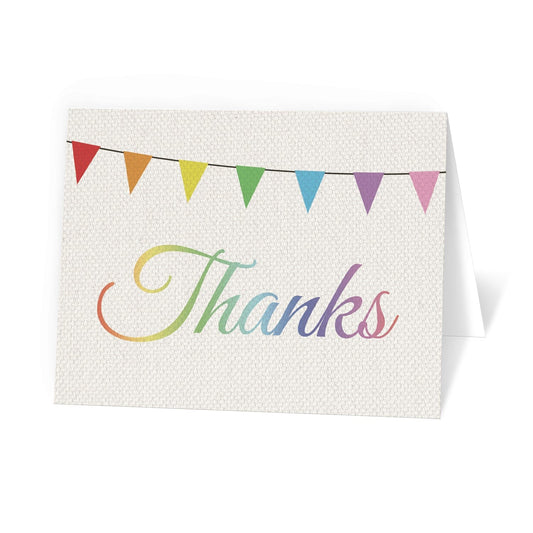 Rustic Rainbow Bunting Flags Thank You Cards at Artistically Invited.
