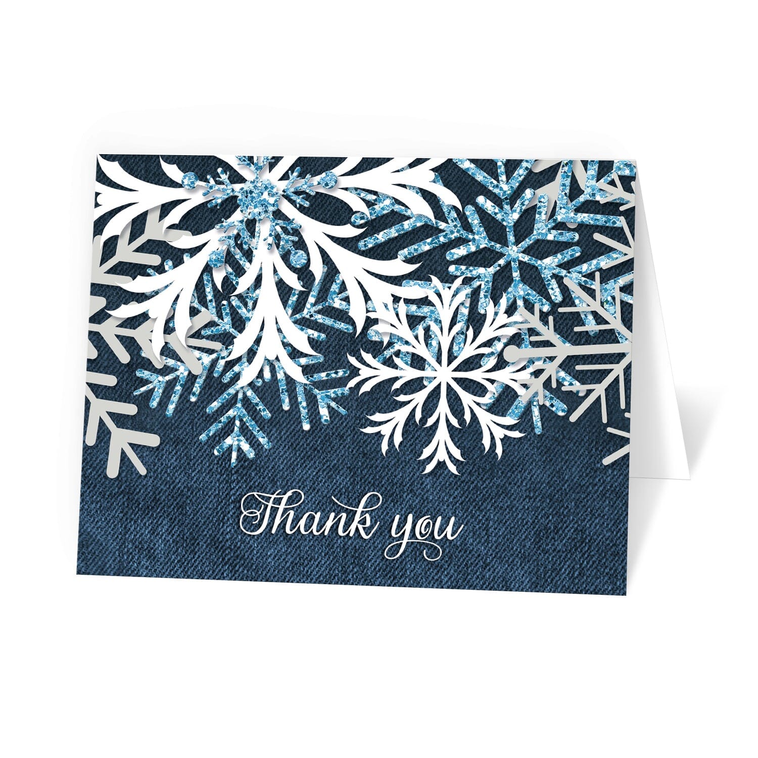 Rustic Snowflake Navy Denim Thank You Cards at Artistically Invited.