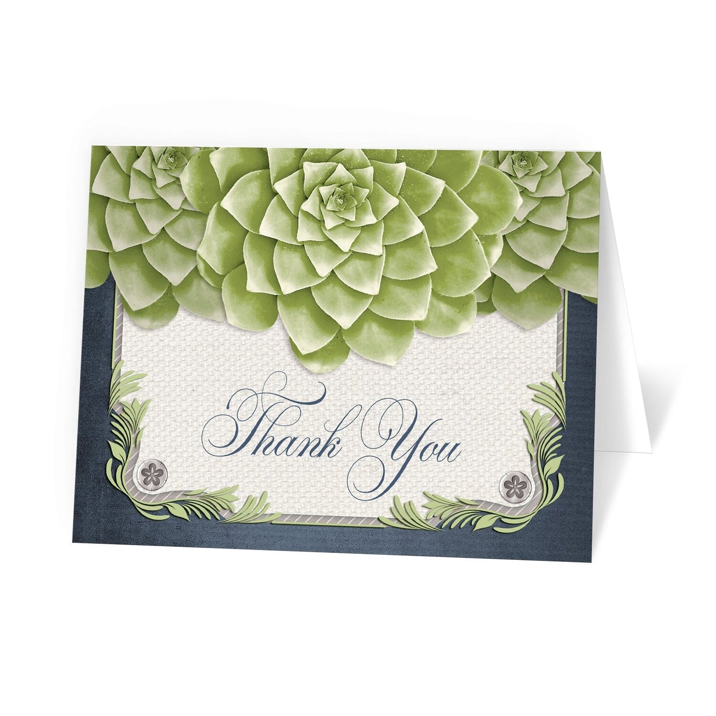 Rustic Succulent Garden Navy Thank You Cards at Artistically Invited.
