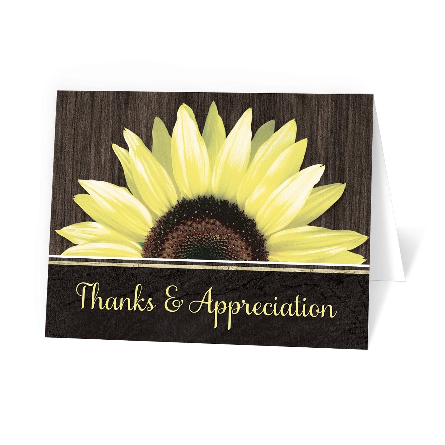 Rustic Sunflower Black Thank You Cards at Artistically Invited.