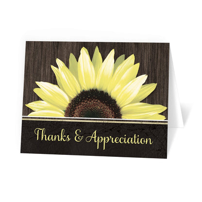 Rustic Sunflower Black Thank You Cards at Artistically Invited.