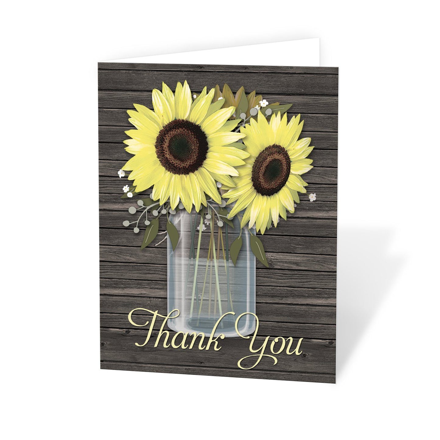 Rustic Sunflower Wood Mason Jar - Sunflower Thank You Cards at Artistically Invited