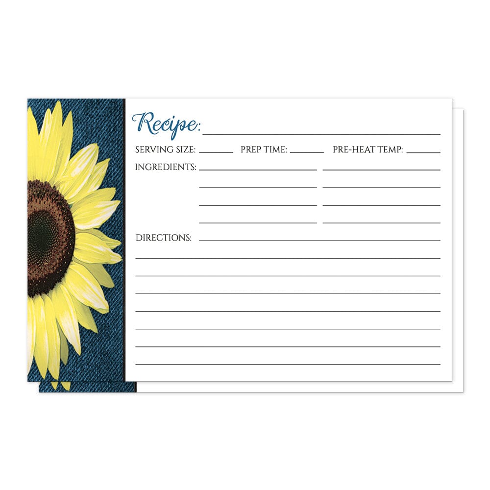 Rustic Sunflower and Denim Recipe Cards (front side) at Artistically Invited.