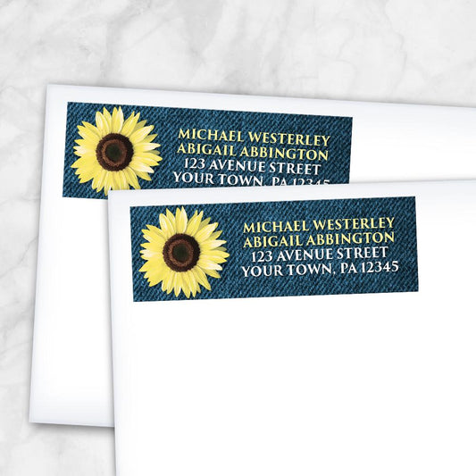Rustic Sunflower and Denim Address Labels at Artistically Invited