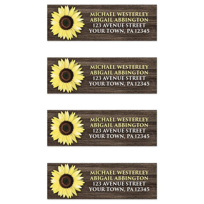 Rustic Sunflower Brown Wood Address Labels at Artistically Invited
