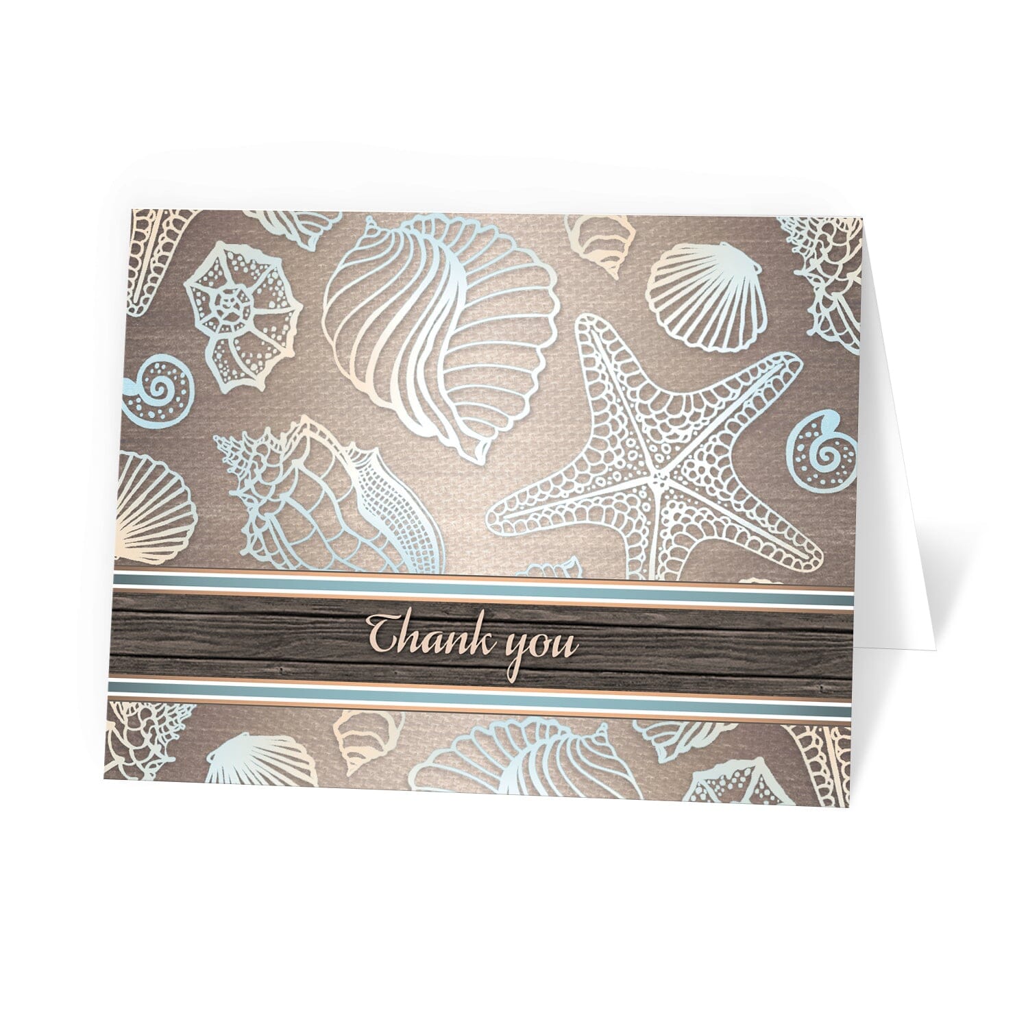 Rustic Wood Beach Seashell Thank You Cards at Artistically Invited.