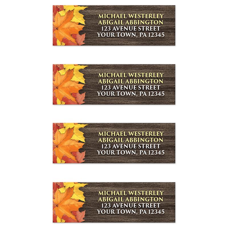 Rustic Autumn Leaves Wood Address Labels at Artistically Invited