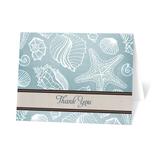 Rustic Beach Seashells Linen Thank You Cards at Artistically Invited