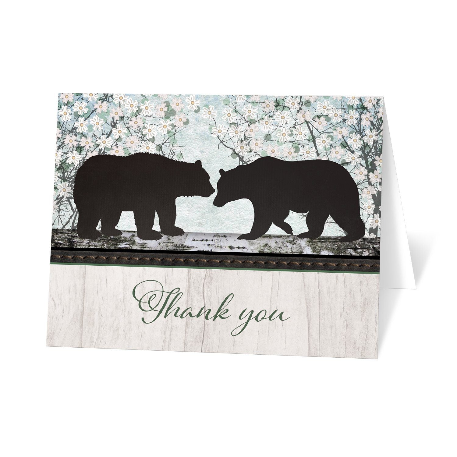 Rustic Bear Spring Floral Wood Thank You Cards at Artistically Invited