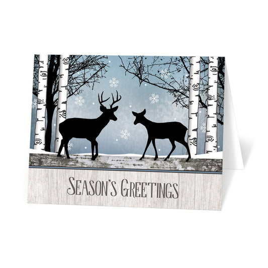 Rustic Blue Winter Deer Season's Greetings Christmas Cards at Artistically Invited