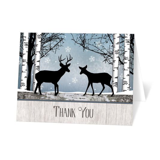 Rustic Blue Winter Deer Thank You Cards at Artistically Invited