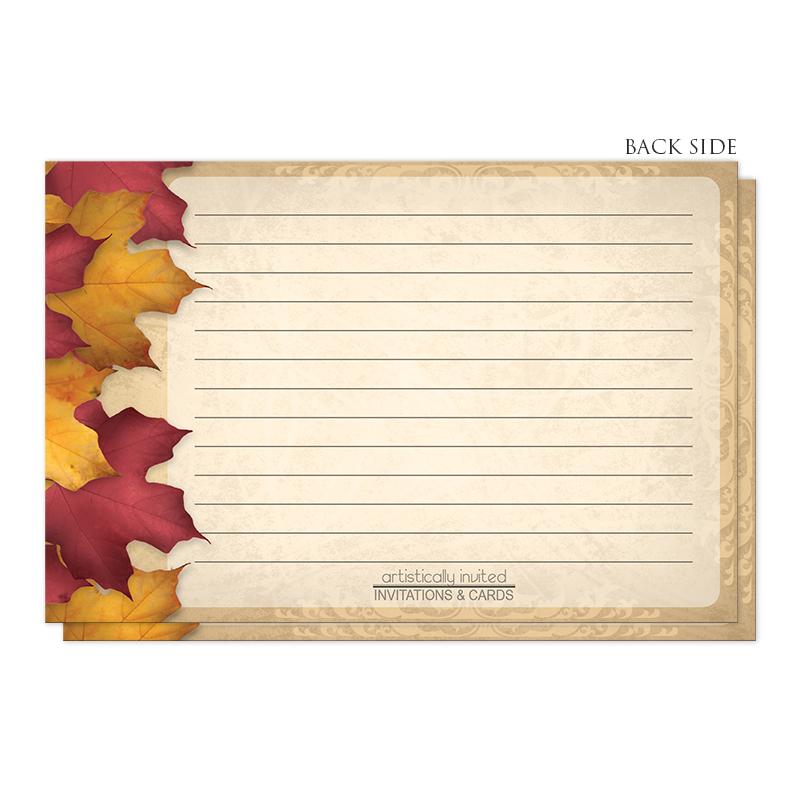 Rustic Burgundy Gold Autumn Recipe Cards (back side) at Artistically Invited