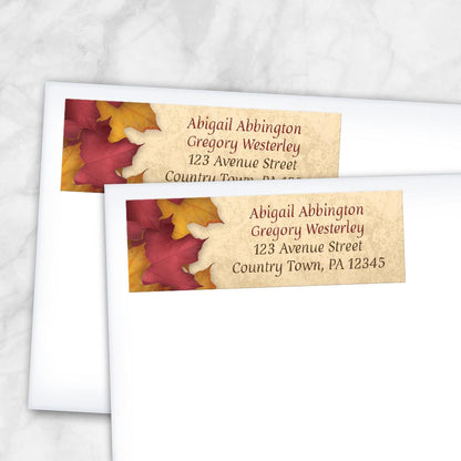 Rustic Burgundy Gold Autumn Address Labels at Artistically Invited
