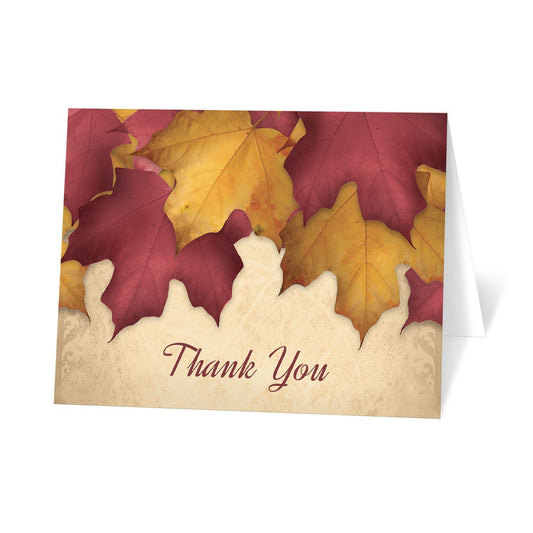 Rustic Burgundy Gold Autumn Thank You Cards at Artistically Invited