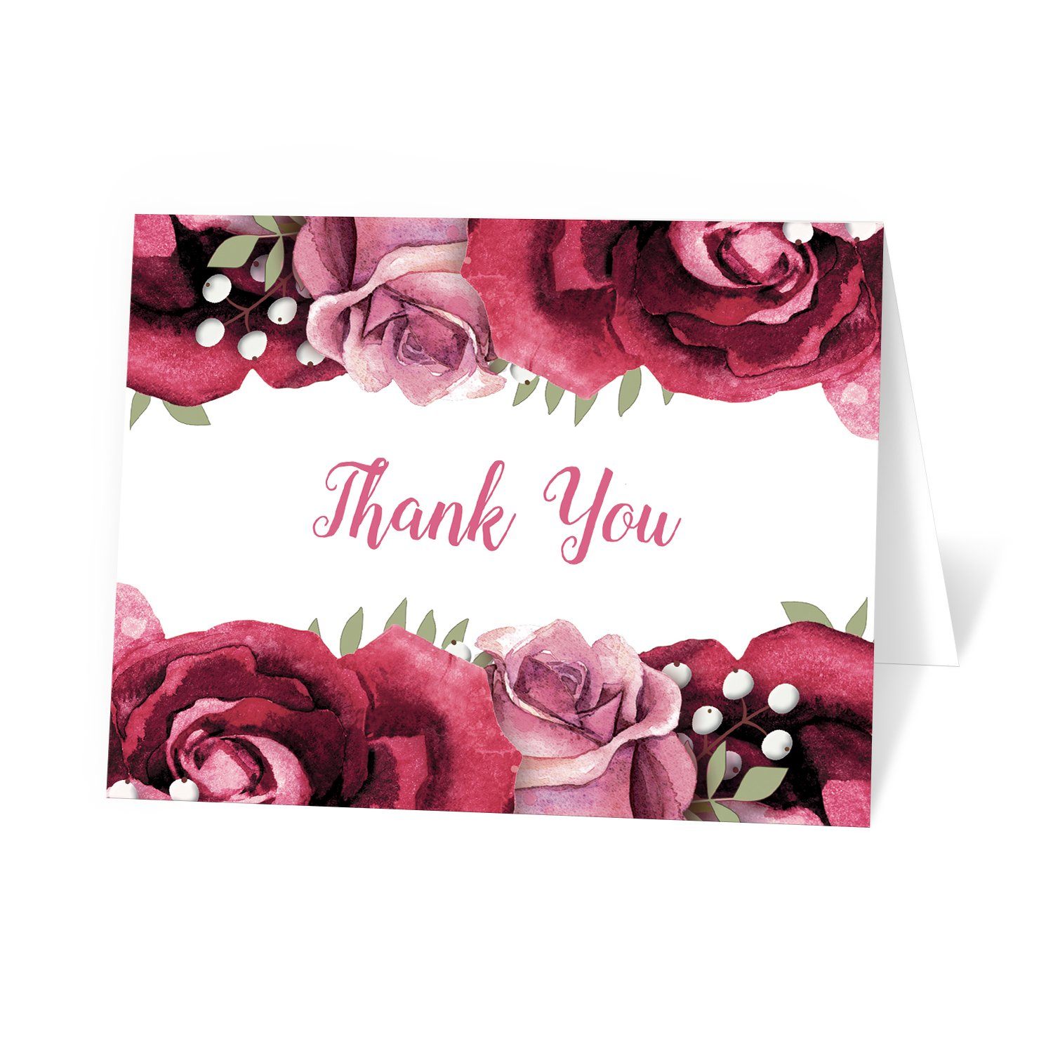 Rustic Burgundy Pink Rose Thank You Cards at Artistically Invited