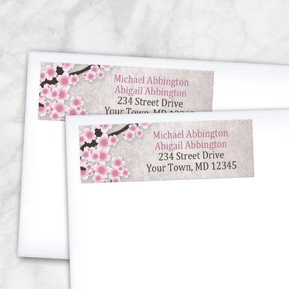 Rustic Pink Cherry Blossom Address Labels at Artistically Invited