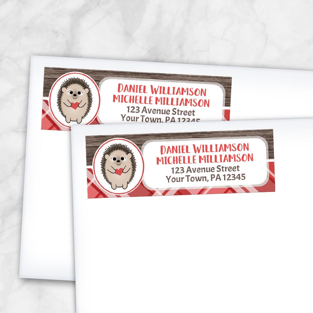 Rustic Hedgehog Red Plaid Return Address Labels at Artistically Invited