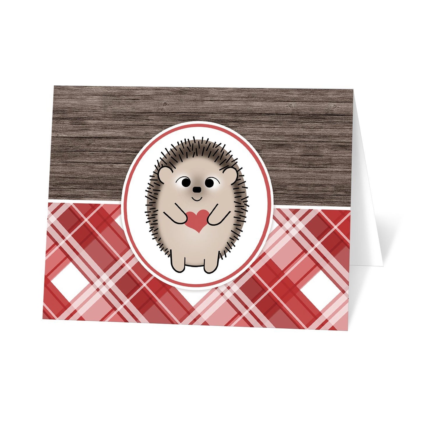 Rustic Hedgehog Heart Wood Red Plaid Note Cards at Artistically Invited