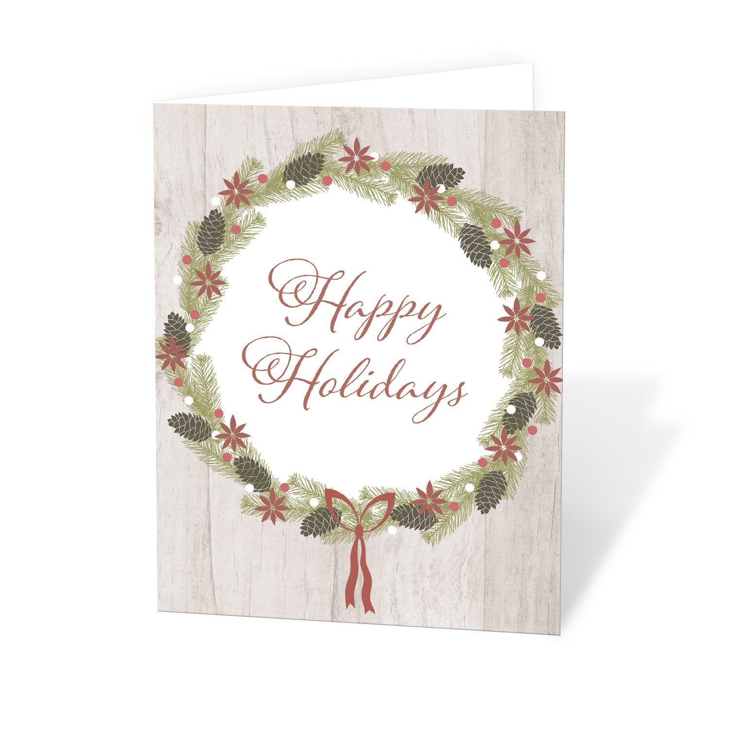 Rustic Pine Cone Wreath Happy Holidays Christmas Cards at Artistically Invited