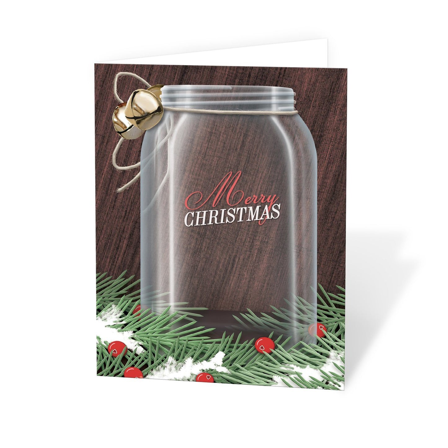 Rustic Pine Boughs Mason Jar Christmas Cards at Artistically Invited