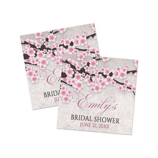 Rustic Pink Cherry Blossom Favor Stickers at Artistically Invited
