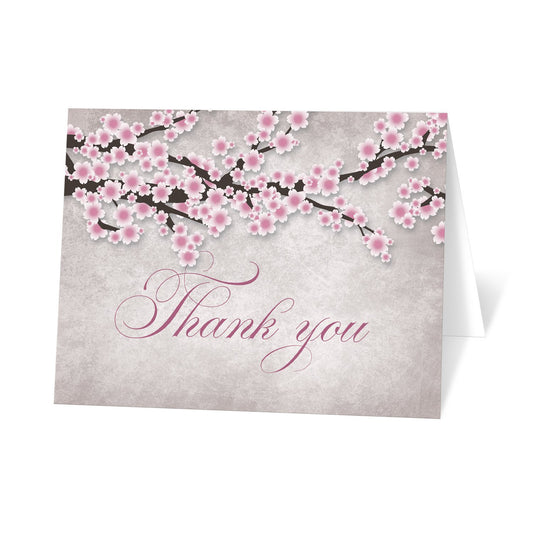 Rustic Pink Cherry Blossom Thank You Cards at Artistically Invited