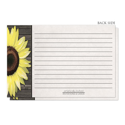 Rustic Sunflower and Wood - Sunflower Recipe Cards (back side) at Artistically Invited