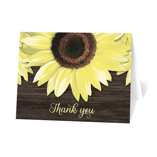 Rustic Sunflower and Wood Thank You Cards at Artistically Invited