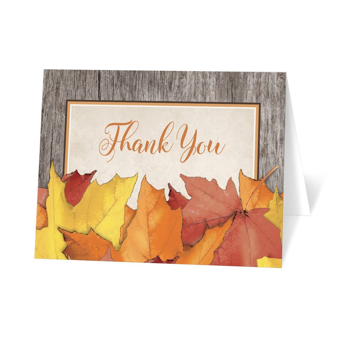 Rustic Wood and Leaves Fall Thank You Cards at Artistically Invited