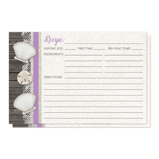 Seashell Lace Wood and Sand Purple Beach Recipe Cards (front side) at Artistically Invited.