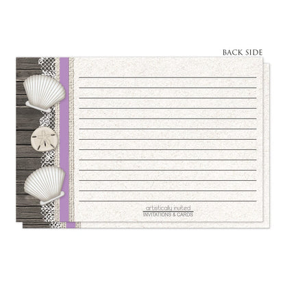 Seashell Lace Wood and Sand Purple Beach Recipe Cards (back side) at Artistically Invited.