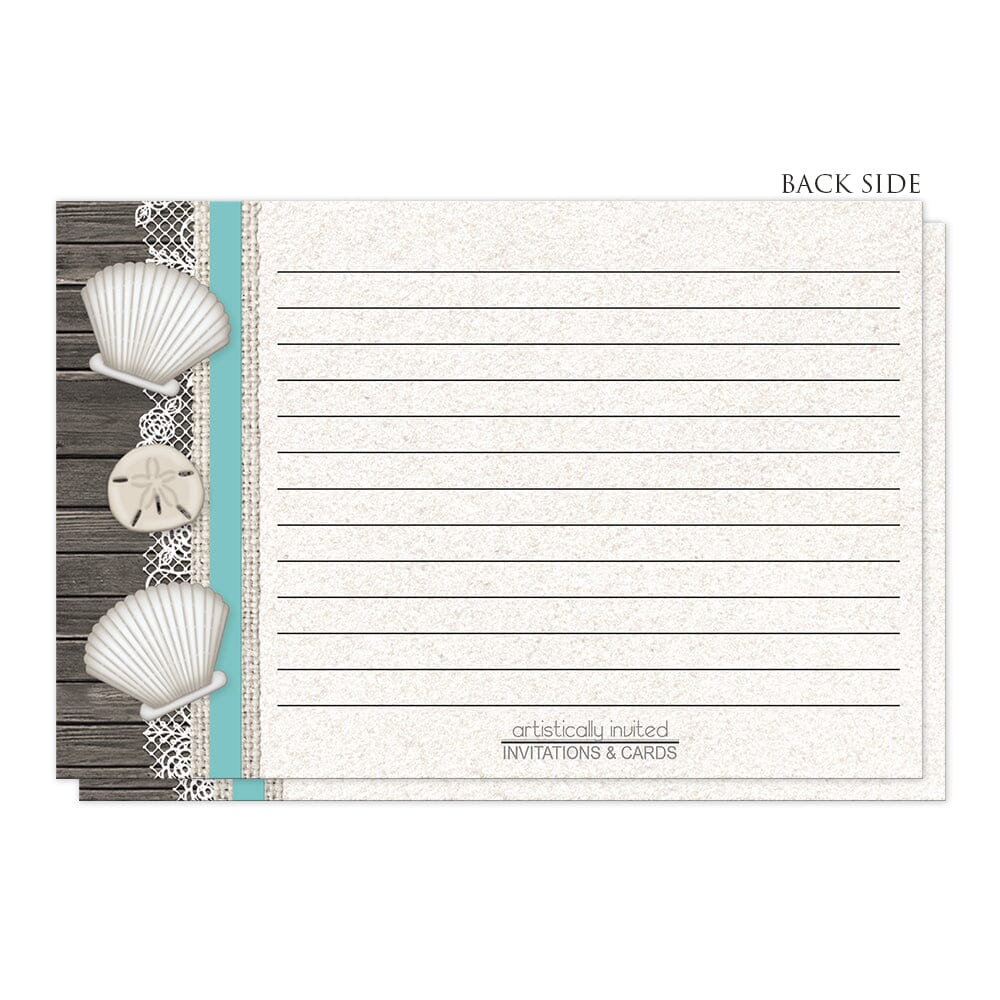 Seashell Lace Wood and Sand Teal Beach Recipe Cards (back side) at Artistically Invited.