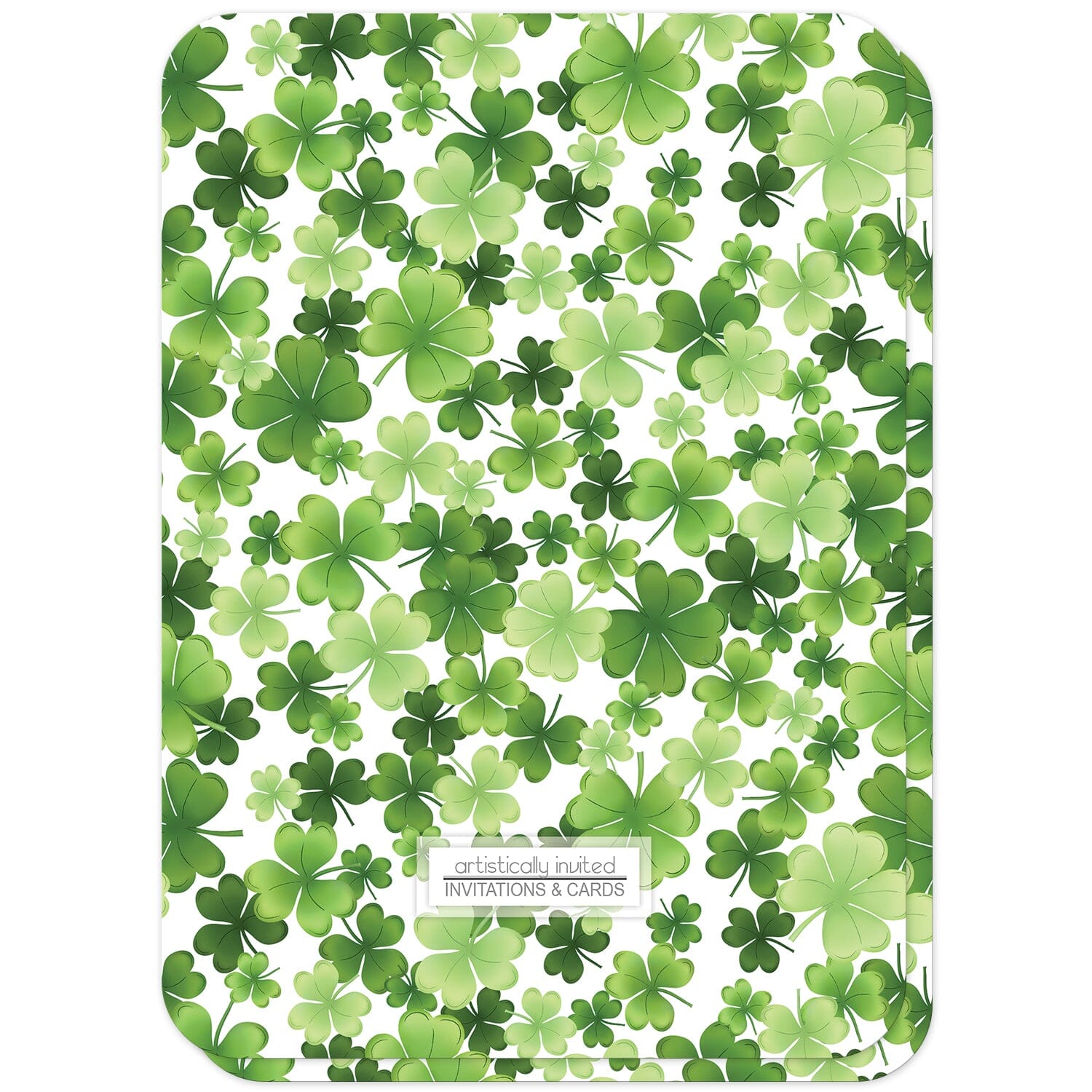 Shamrocks and 4-Leaf Clovers Bridal Shower Invitations (back with rounded corners) at Artistically Invited.