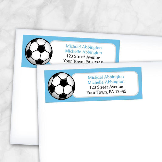 Blue Soccer Ball Return Address Labels at Artistically Invited