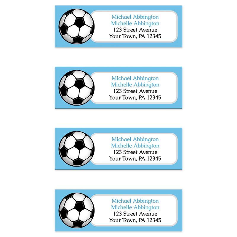 Blue Soccer Ball Return Address Labels at Artistically Invited